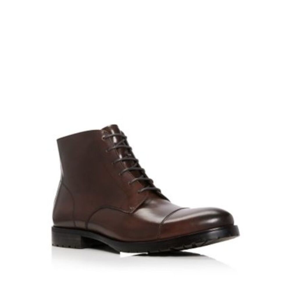 THE MENS STORE Mens Brown Traction Sole Cap Toe Block Heel Leather Boots Shoes 9